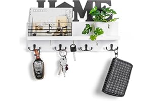 Walasis White Key Holder with Shelf Wooden Key Board: Large Key Holder Wall White Modern Decoration Key Storage Hallway Key Organiser