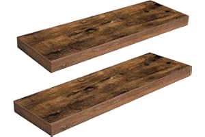 ‎HOOBRO HOOBRO Wandregal, Schweberegal 2er-Set, stabile Wandboards, 60 x 20 x 3,8 cm Hängeregale, mit unsichtbaren Halterungen, für Bad, Schlafzimmer, Küche, Büro, Wohnzimmer, Vintagebraun EBF60BJ01
