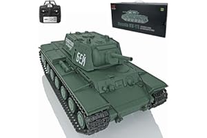 wheelfun Heng Long 2.4G 1/16 Scale 7.0 Plastic Ver Soviet Kv-1 RTR RC Tank Model 3878 340° Rotating Turret Infrared Combat Lifting Barrel Light Sound, TH17461-AMZUS2