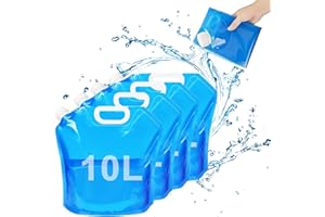 Amebleak Lot de 5 Bidons d'eau Pliables de 10 L - Sac à Eau Portable - avec Couvercle Etanche - sans BPA pour Le Camping, La Randonnée, Les Urgences et Le Stockage de l'eau à La Maison