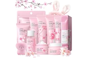 MRCUVARYAS Sakura Gesichtspflege Skincare Set 11 Stück - Japan Sakura Skincare Set - Anti-Aging Euchtigkeit Geschenkset Frauen Teenager Mädchen Geschenke - Beauty Set mit Reiniger, Creme, Toner,Maske,Sonnencrem