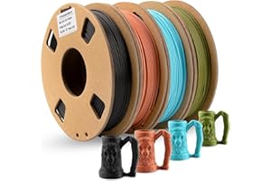 Matte PLA Filament 1.75mm Combipack, TINMORRY 3D Printer Filament, 250g x 4 Spools, Black+Ice Blue+Brick Red+Olive Green