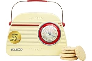 THE SILVER CRANE CO. Retro Radio Biscuit Tin Gift - Scottish Shortbread Biscuits Gift Tin, Biscuit Selection Box, Luxury Mothers Day Hamper Ideas - Novelty British Souvenirs, Birthday Gifts for Mum & Dad, Cream