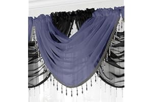 Alan Symonds Single Beaded Navy Voile Curtain Swag