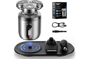 iWarmbase Mini Afeitadora Eléctrica Hombre - Recortadora 3D para Barba- Maquina de Afeitar Hombre- Uso en Seco y Mojado Cortadora de Vello Nasal con Base Recargable de Precisión