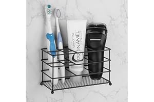 Linkidea Wentylowany uchwyt na szczoteczkę do zębów, montowany na ścianie, antypoślizgowy uchwyt na elektryczną szczoteczkę do zębów, organizer do przechowywania pasty do zębów, 7 przegródek,