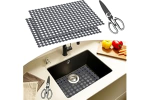 MLIJZARD Sink Liner, Pack of 2 Sink Mats, Can Be Cut to Size for Stainless Steel and Ceramic Sinks, 40 x 30 cm Insert Sink with Scissors, Easy to Clean, Non-Slip, Solid Grey