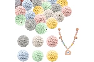 IFQKNUYL Pack of 30 Crochet Wooden Beads, 16 mm, Crochet Wooden Beads for Threading, Handmade Wooden Balls, Crochet Bead, Wooden Beads Craft Set with 6 Colours, Beads with Hole Chains Make Your Own Set (Style3