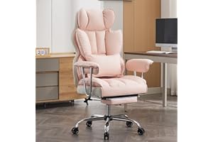 Efomao Krzesło biurowe, duże, wysokie oparcie ze skóry PU, krzesło obrotowe z podpórką na nogi i podparciem okolic lędźwiowych (LIGHT PINK)