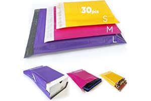 LYO Buste di plastica Borse di spedizione colorate, imballaggio pacchetto Vinted per indumenti, libro, scatola di scarpa, buste invia (32X45 25X35 20X30, viola rosa giallo, 30pcs)