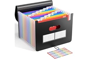 ‎ABC LIFE Dokumentenmappe A4, Fächermappe Sortiermappe Bunte Datei Ordner Regenbogen Aktenordner Ordner Akkordeon Design A4 Größe Grosse Kapazität Wasserdicht Materia 12 Fächer mit Deckel de ABC life