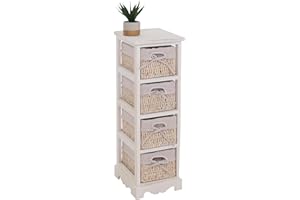 Mendler Scaffale cassettiera con 4 ceste Shabby Vintage Legno di paulonia 28x25x74cm Bianco