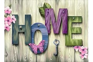 OWN4B - Kit per punto croce, motivo stampato con chiave e fiori, 11 ct, 36 x 46 cm, kit da ricamo fai da te (casa)