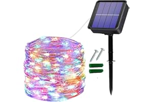 Useber Solarne lampy ogrodowe, 12 m, 120 diod LED, ogrodowe, solarne, wodoodporne, srebrny drut, łańcuch świetlny do pawilonu, ogrodu, domu, na drzewa, taras, wesela, imprezy, Boże Narodzenie (1