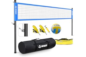 Patiassy Portable Professional Outdoor Volleyball Net Set with Adjustable Height Aluminum Poles, Winch System, Volleyball with Pump and Carrying Bag for Backyard Beach