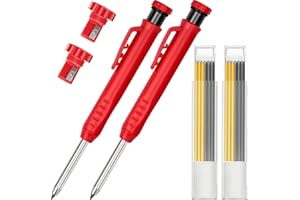 Nerissa 2 Pieces Solid Carpenter Pencil Built-in Sharpener Carpentry Automatic Pencils Set with 12pcs Replace Pencil Leads Woodworking Architect Marker Marking Tool for Drawing Making Scribering