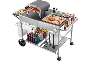 VEVOR Utomhusgrillvagn 925 x 595 x 25 mm (bordsskivstorlek), rullbart grillbord med 4 kryddbehållare och hjul och lock och krokar, grillförberedelsebord serveringsvagn för picknickkök