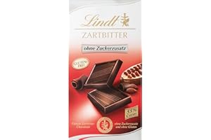 ‎LINDT Lindt Schokolade | Zartbitter Tafel ohne Zuckerzusatz | 100g | feinste Zartbitter-Schokolade mit 55% Kakao ohne Zuckerzusatz und ohne Gluten | Glutenfreie Schokoladen-Tafel