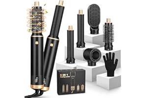 LAYUKT Hair Styler 5 in 1, Hot Air Stylers Hair Dryer Set-with Curlers, Straighten, Volumise and Hairdryer Brushes for Styling, for All Hair Types Negative Ion Hair Care (Black)