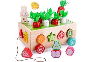 XIAPIA Montessori Wooden Toys for 1 2 3 Year Old, Stacking Gifts for Boys Girls, Baby Shape Color Sorting Matching Educational Wooden Toys for Toddler