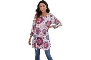 Enmain Femme Tunique à 3/4 Manches Longues Chemise Imprimée à Motifs Floraux Paisley pour Les Femmes Casual élégant Chic T-Shirt Blouses