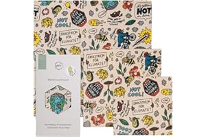 Gaia Set di 3 panni di cera d'api biologici, di ricambio sostenibili, fatti a mano in Germania, per alimenti e pane (clima)