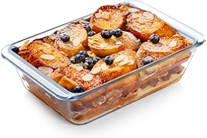 NUTRIUPS Deep Glass Baking Dish, Glass Oven Dish, Rectangular Glass Lasagne Dish, Oven Proof Clear Glass Roasting Dish (1.4L)