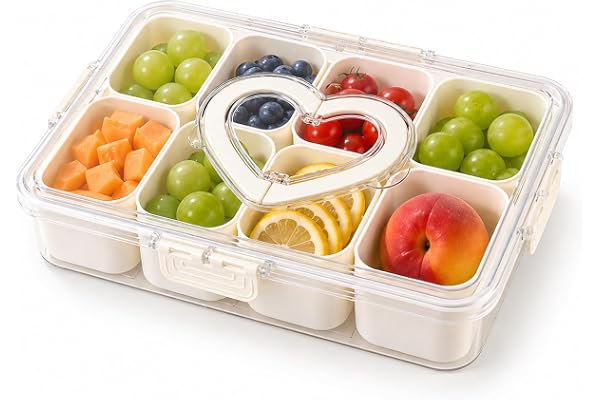 HOSPAOP Snackskåp med fack, snackstallrik med lock, i plast, läckagefritt, snacksbricka, organisator för snacks, godis, gröns