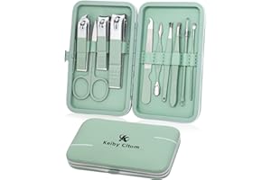 ‎KEIBY CITOM Maniküre Set 10-teiliges, Pediküre Kit Nagel Schere Nagelpflege Nagelknipser Kit, Nagelset Nageletui Nagelknipser Kit Reise Beauty Kit (Grün)