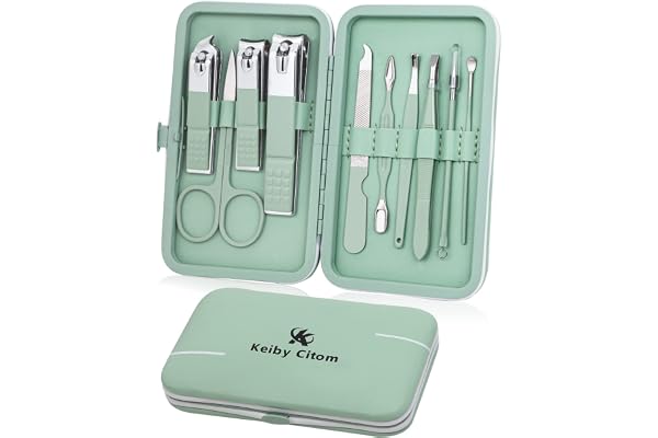 Kit Manucre Pedicure Mini, trousse de coupe-ongles de voyage, outils de soins de pédicure, trousse de toilettage en acier inoxydable 10pcs (Vert)