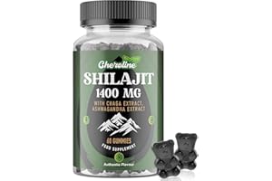 CHEROLINE Shilajit Gummies 1400mg, Pure Himalayan Shilajit with Chaga and Ashwagandha, 85+ Trace Minerals, Rich in Fulvic Acid, for Energy & Immune, Sugar-Free, Vegan (60 Count (Pack of 1))