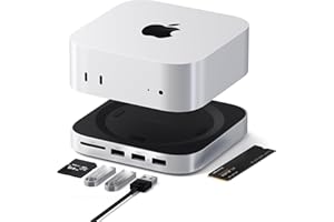 SATECHI Mac Mini M4 Hub & Stand with NVMe SSD Enclosure, Dock with 2 USB-A Up to 10Gbps Ports, USB-A Data Port, SD Card Reader for Mac Mini M4, M4 Pro - Silver