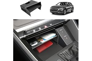 Coleya Boîte de Rangement pour Console Centrale Compatible avec A*udi Q3 F3 2019-2024, A*udi Q3 Organisateur d'accoudoir Central, Plateau Rangement de Console avec Tapis Antidérapants (Noir)