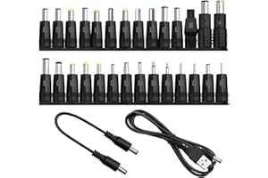 28 Tipos Adaptador de Corriente CC, KUOQIY 5.5x2.1mm Hembra a Macho Adaptador de Fuente de Alimentación, con 2 Piezas Cable, para Ventiladores, Routers