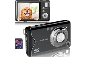 FINE LIFE PRO Aparat cyfrowy, 4K HD 1080p 48 MP, aparat fotograficzny, kompaktowy aparat cyfrowy z kartą SD 32 GB, aparat fotograficzny FHD, aparat cyfrowy z ekranem LCD, 16 x zoom cyfrowy dla początkujących