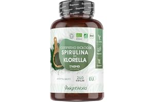 Ekologisk Spirulina & Chlorella - 1740 mg pulver i endast 3 kapslar - 2+ månaders förbrukning - 240 veganska kapslar - Altern