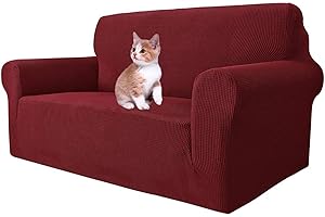MAXIJIN Housse de canapé 2 Places Super Extensible Universelle 1 pièce pour Le salon en Tissu Jacquard et Spandex Protection pour Les Animaux de Compagnie (2 Places, vin Rouge)