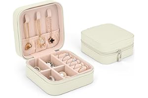 Sciphylia Portagioie Da Viaggio Pelle Pu Porta Gioielli Piccolo Cofanetto Portagioie per Donna Ragazza Impermeabile Porta Gioielli per Anelli Orecchini Collane Bracciali Idea Regalo, Bianco