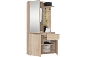 AKORD Garderoben-Set ENTRO Schwarz 95 cm - Kompaktgarderobe Schmaler Flur - 3 Türen, 1 Schublade - 7 Regalböden - Flurgarderoben Set Modern - Flur Möbel Set, Industrial Stil - Sonoma-Eiche
