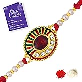 Sukkhi Premium Gold Plated Kundan Rakhi For Brother With Roli Chawal & Greeting Card | Designer Rakhi For Bhaiya (RAK73414)