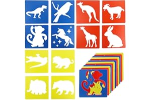 RONGWANGFU Lot de 12 pochoirs pour enfants - Pochoirs d'animaux - 20 x 20 cm - Grands pochoirs réutilisables - Pour enfants âgés de 4 à 8 ans - Pour dessiner