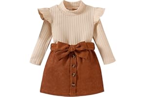 Carolilly Ensemble Enfant Bébé Fille Tenue de Vêtements 3Pcs Pull Manches Longues + Jupe à Boutons avec Ceinture Costume d'Automne et d'Hiver
