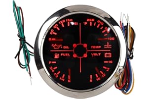 ‎EVGATSAUTO Öldruckanzeige, Wassertemperaturanzeige Öldruck, 4in1 85mm Multifunktionsanzeige Kraftstoffstand Öldruck Wassertemperatur Voltmeter DC 9-32V für Auto Wohnmobil Boot Motorrad (Schwarz °F/PSI)