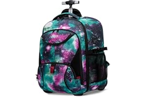 LIGSAN Galaxy Backpack with Wheels for Boys Girls Adults, 17inch Wheeled Backpack for School Trolley Bag Rucksack on Wheels Waterproof College Large Laptop Bag Durable Travel Carry on Luggage Roller Bookbag