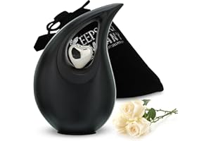 KEEPSAKE COMPANY Schwarze, Matte Tropfenurne für menschliche Asche mit silbernem Herz (6 Zoll Höhe) – einzigartige mittelgroße Urne für Beerdigungen – kleine Haustierurnen, Mattschwarz