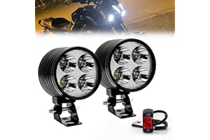 Biqing 2PCS 20W Faretti LED Moto Supplementari,Luce per Bicicletta 12V 24V Moto Faro Fendinebbia Luci +Interruttore Moto per Bicycle Motorcycle E-bike Scooter