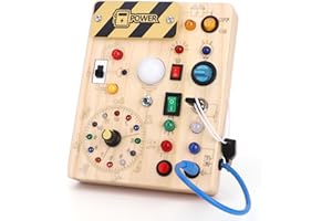 HOAROSALL Montessori Busy Board for toddlers for 1 year old Activity Board Wooden Toy With 10 Switches and 23 LED Lights Sensory Board Motor Skills Toy for Babies and Children from 2 3 4 years Boys and Girls