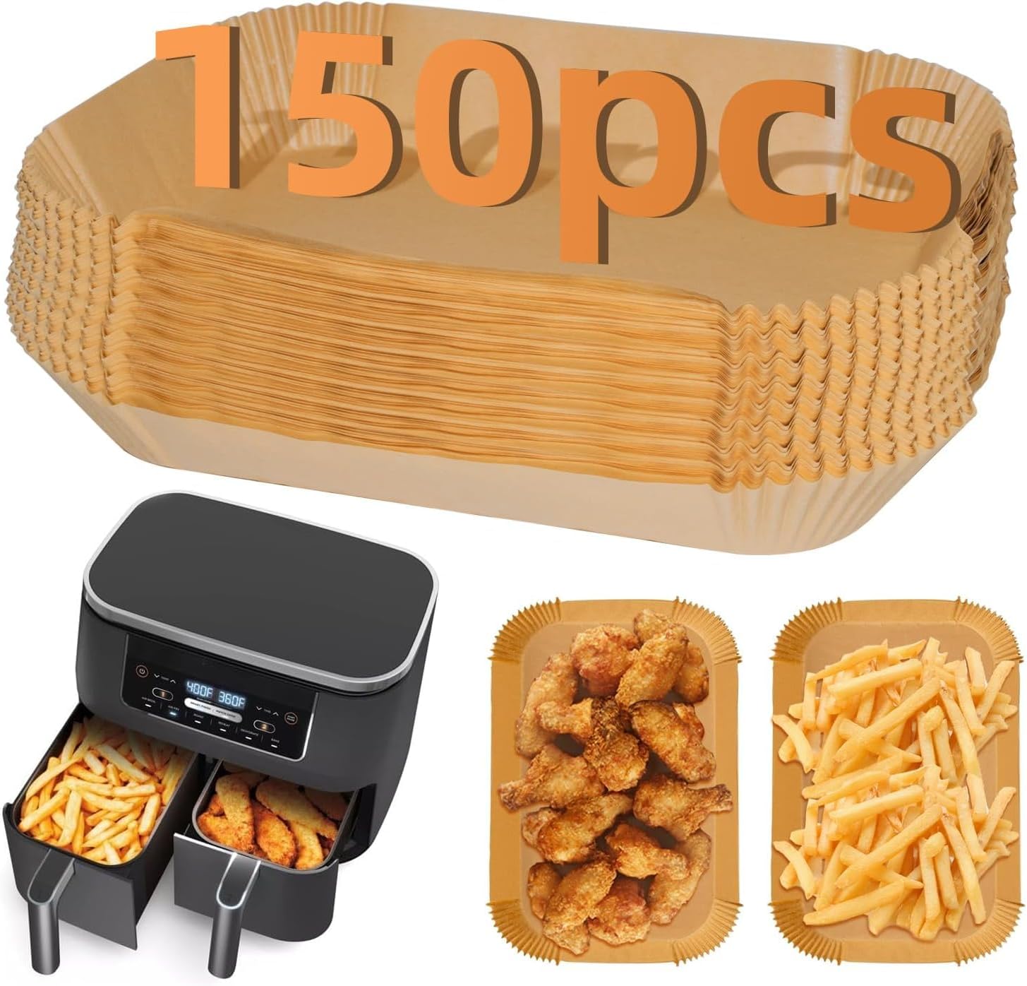150PC Air Fryer Liners for Ninja, Air Fryer Paper Liners Disposable, Air Fryer Accessories for Ninja AF300UK AF400UK SL400UK, Compatible with Ninja, Keplin, Tower, Salter and Other Dual Zone Air Fryer