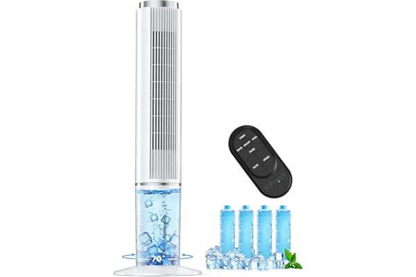 HIFRESH Personal Tower Fan w/Cooling Function, 107CM Portable Fan, Touch & Remote, 4 Modes & 3 Speeds, 26Ft Air Throw, 12H Timer, 4 Ice Packs, Auto Rotation, Low Power Consumption Tower Fan for Room