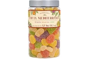 Wonkandy Medelhavsfrukter – Veganska Fruktgeléer 1,2 kg – Stor Burk med Blandade Fruktgodisar – Glutenfri och Laktosfri – Halal – För Fester och Födelsedagar